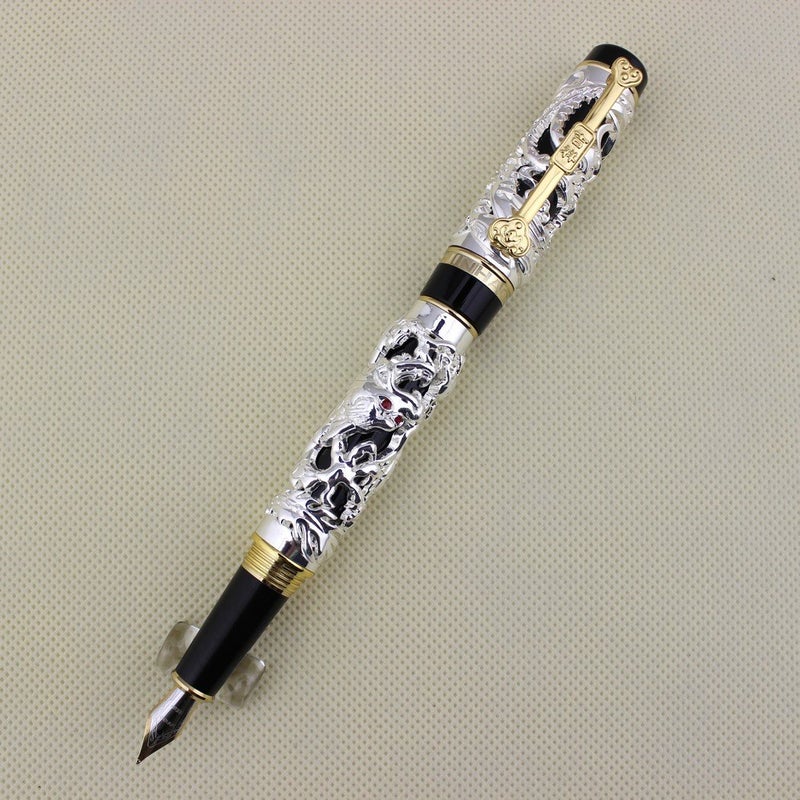 JINHAO Gullor Advanced Fountain Pen Jinhao Chinese Dragon Bronze White with Black Heavy Gift Pen - Image 5